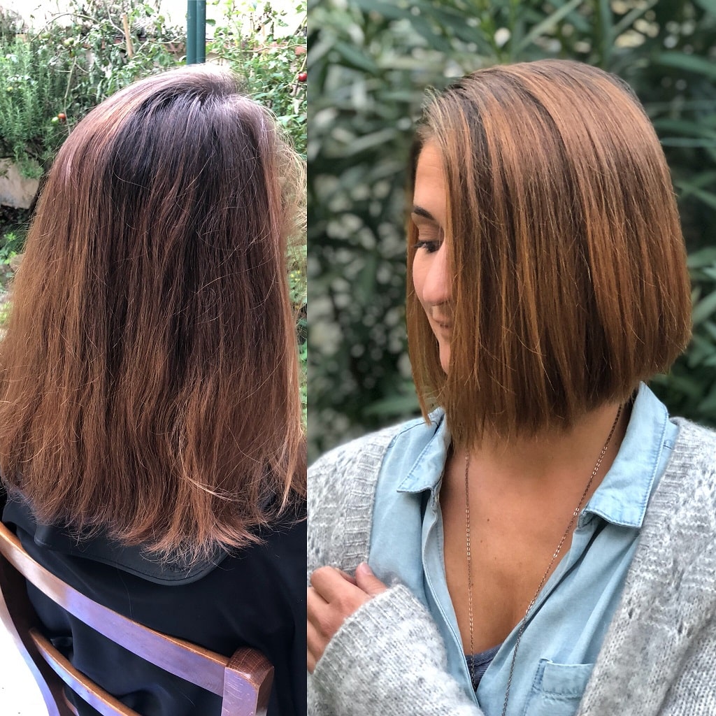 Avant et après la prestation chez Camille Beauty